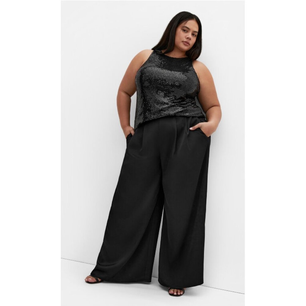 NWT City Chic Womens Plus Size 24 Black Full Sequin Sleeveless Top NEW
